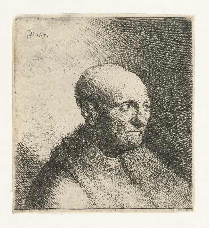 Bald man in a fur cloak: bust Wall Art by Unknown - High-Resolution Digital Print