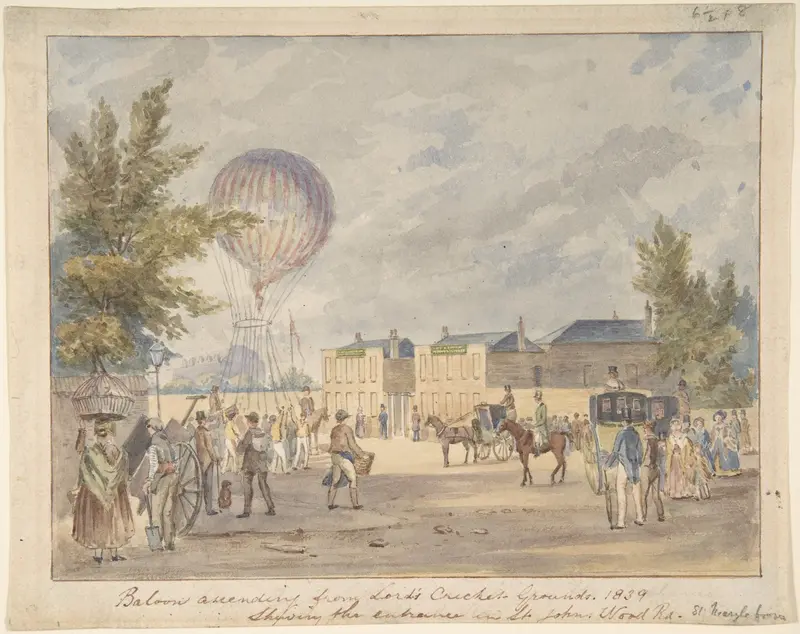 Balloon Ascending Near the Entrance to Lord's Cricket Ground, 1839 Wall Art by Robert Bremmel Schnebbelie - High-Resolution Digital Print