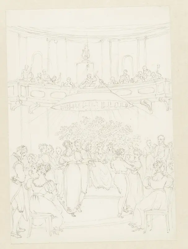 Balzaal met dansende paren en een orkest Wall Art by Pieter Bartholomeusz. Barbiers - High-Resolution Digital Print