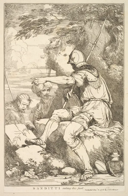 Banditti Taking His Post, from "Fifteen Etchings Dedicated to Sir Joshua Reynolds" Wall Art by John Hamilton Mortimer - High-Resolution Digital Print