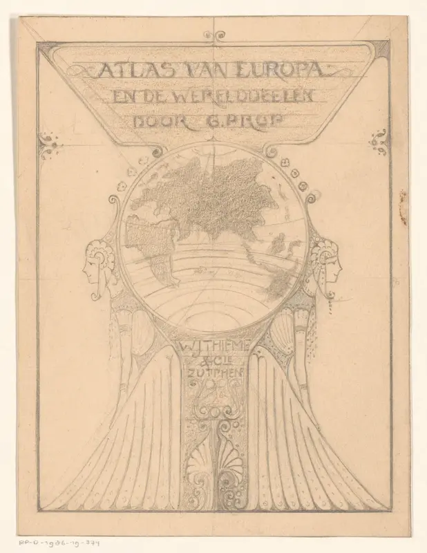 Bandontwerp voor: G. Prop, Atlas van Europa en de Werelddeelen, 1912 Wall Art by Reinier Willem Petrus de Vries (1874-1953) - High-Resolution Digital Print