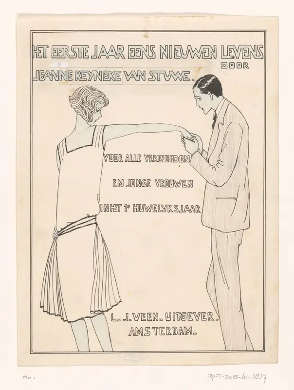 Bandontwerp voor: Jeanne Reyneke van Stuwe, Het eerste jaar eens nieuwen levens. Practisch huishoud-brevier voor alle verloofden en jonge vrouwen in het eerste huwelijksjaar, 1928 Wall Art by anonymous - High-Resolution Digital Print