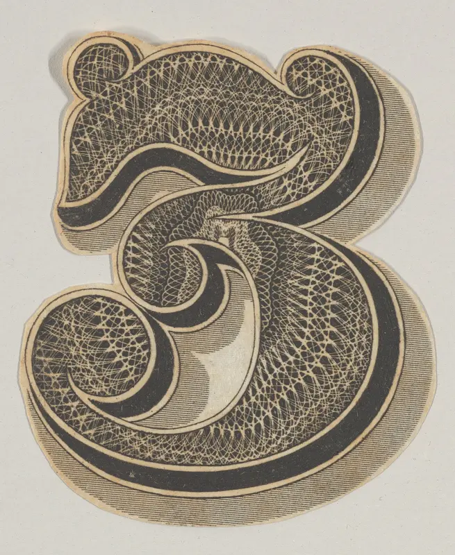 Banknote motif: the number 3, its interior composed of lathe work edged with a band of black Wall Art by Cyrus Durand - High-Resolution Digital Print