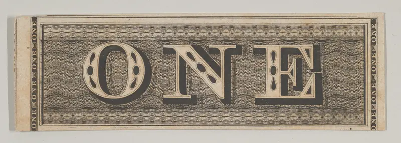 Banknote motif: the word ONE set against a rectangular band of lathe work Wall Art by Cyrus Durand - High-Resolution Digital Print