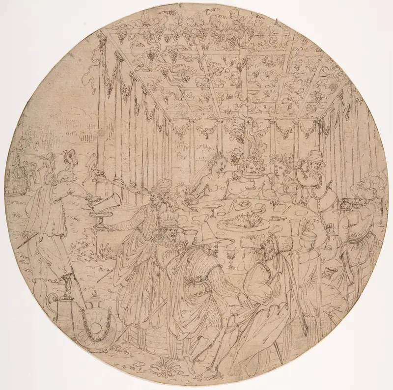 Banquet in an Arbor Wall Art by Anonymous, Netherlandish, 16th century - High-Resolution Digital Print