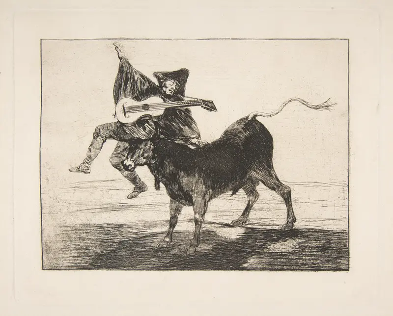 'Barbarous Entertainment', a blind guitarist on the horns of a bull