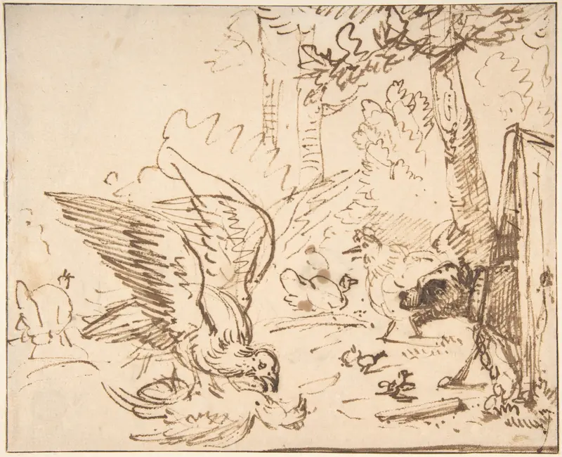 Barnyard Scene: two birds fighting (recto)
Studies of Birds(verso) Wall Art by Anthonie van Borssom - High-Resolution Digital Print