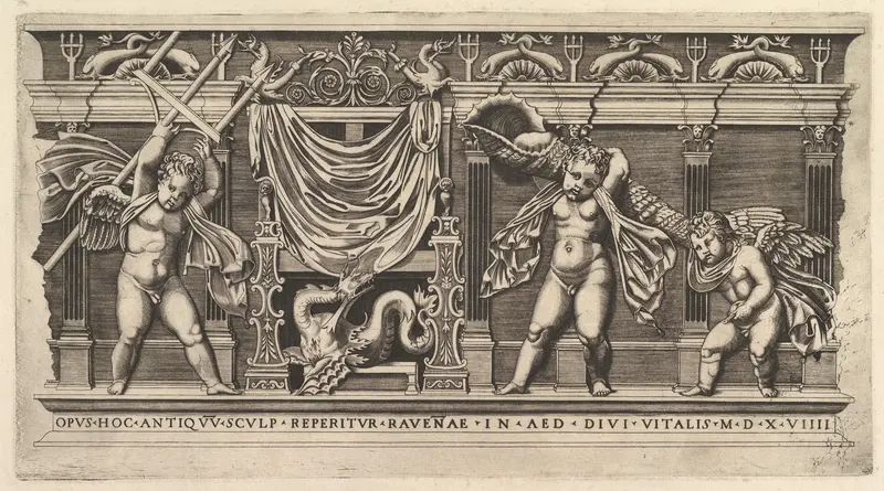 Bas-Relief with Three Cupids, from "Speculum Romanae Magnificentiae"