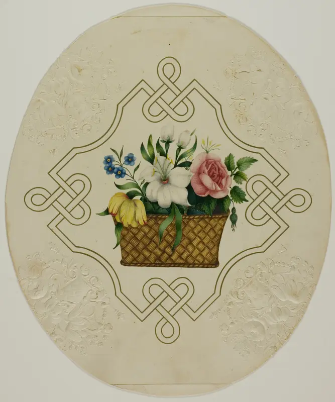 Basket of Flowers in Printed Embossed Borders by Unknown artist - High-Resolution Digital Print