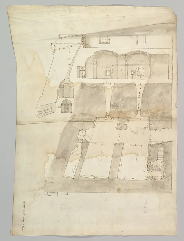 Bastione Ardeatino, Rome, plan and section (recto) Bastione Ardeatino, Rome, plans (verso)