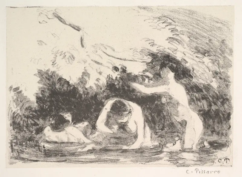 Bathers in the Shade of Wooded Banks Wall Art by Camille Pissarro - High-Resolution Digital Print