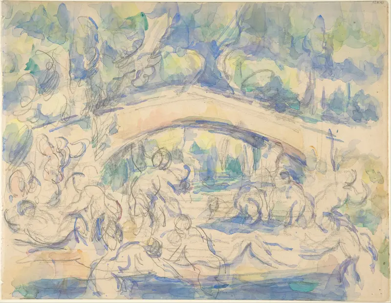 Bathers Under a Bridge (recto); Study after Houdon's Ecorché (verso) Wall Art by Paul Cézanne - High-Resolution Digital Print