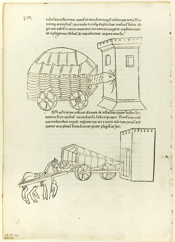 Battering Rams from De re militari (Concerning Military Matters), Plate 45 from Woodcuts from Books of the 15th Century Wall Art by Matteo de'Pasti - High-Resolution Digital Print