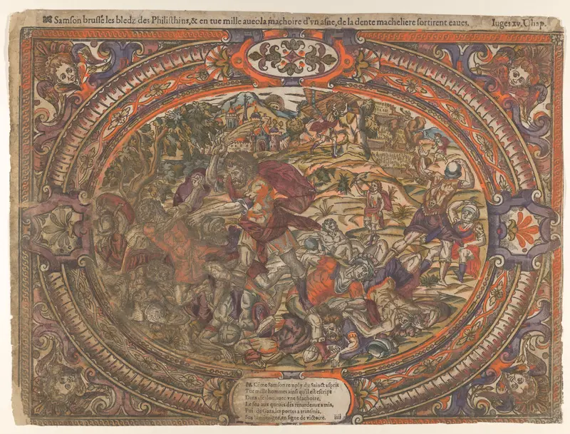 Battle against the Philistines, from "The Story of Samson" Wall Art by Anonymous, French, 16th century - High-Resolution Digital Print