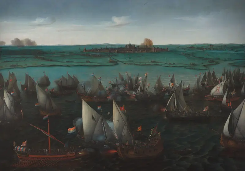 Battle between Dutch and Spanish Ships on the Haarlemmermeer Wall Art by Unknown - High-Resolution Digital Print