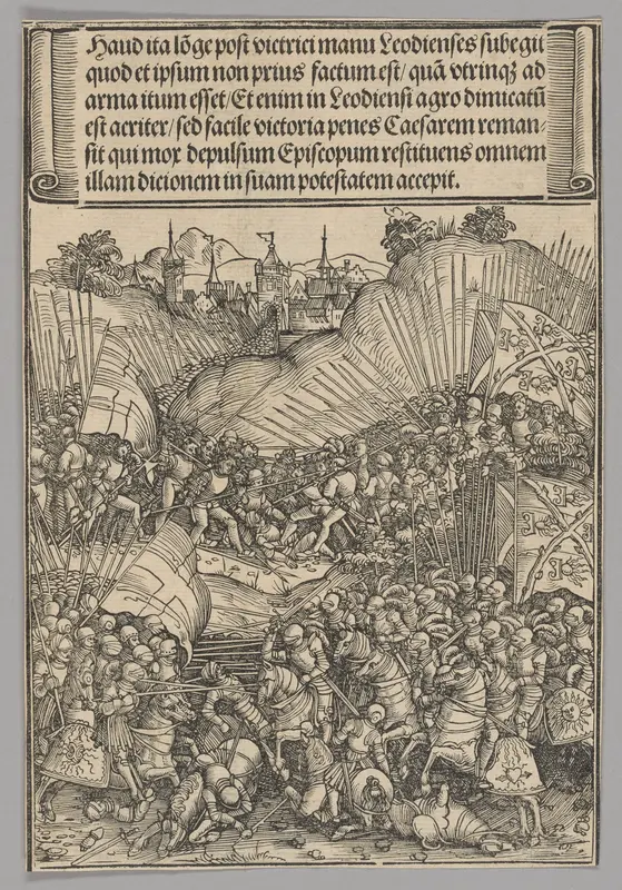 Battle for Liège, plate 8 from Historical Scenes from the Life of Emperor Maximilian I from the Triumphal Arch Wall Art by Wolf Traut - High-Resolution Digital Print