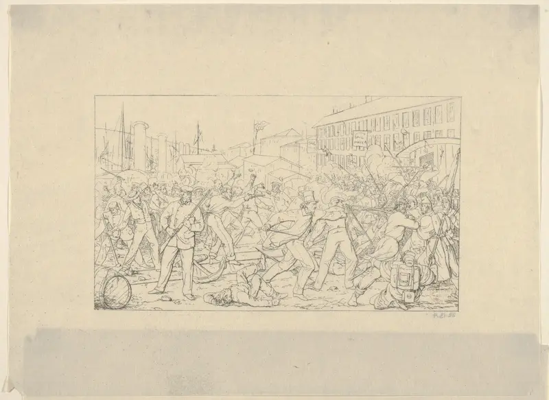 Battle in Baltimore, April 19, 1861 (from Confederate War Etchings) Wall Art by Adalbert John Volck - High-Resolution Digital Print