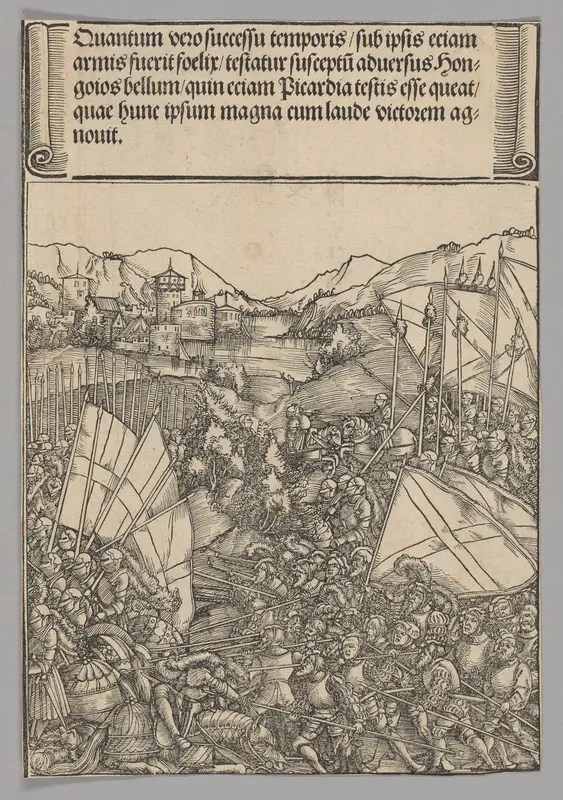 Battle of Hainaut, plate 3 from Historical Scenes from the Life of Emperor Maximilian I from the Triumphal Arch Wall Art by Hans Springinklee - High-Resolution Digital Print