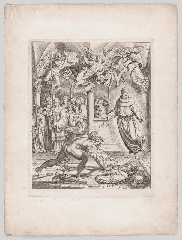 Battle of Satan with St. Francis for the Soul of the Monk Guido of Montefeltro Wall Art by Joseph Anton Koch - High-Resolution Digital Print
