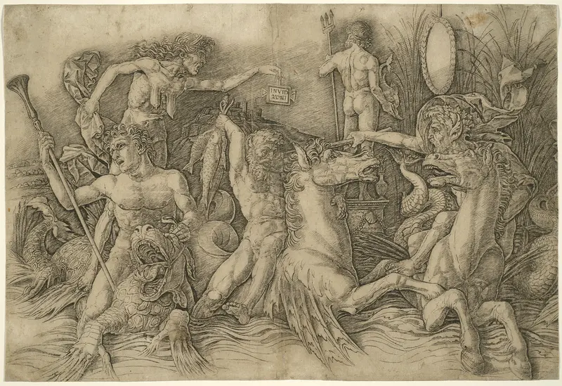 Battle of Sea-Gods, Left Half of a Frieze Wall Art by Andrea Mantegna - High-Resolution Digital Print