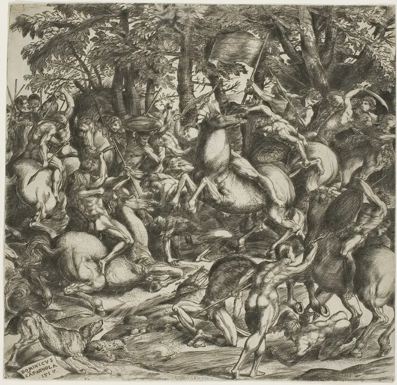 Battle of the Naked Men Wall Art by Domenico Campagnola - High-Resolution Digital Print