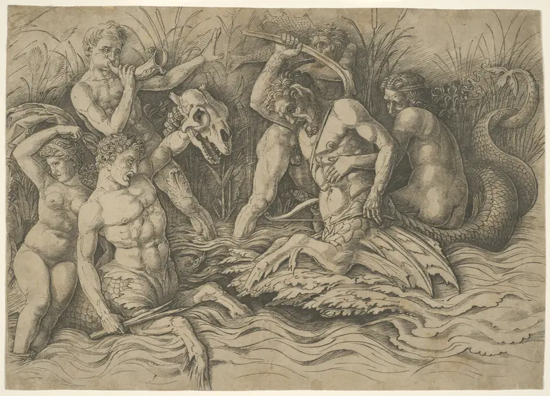 Battle of the Sea Gods: Right Half of a Frieze Wall Art by Andrea Mantegna - High-Resolution Digital Print