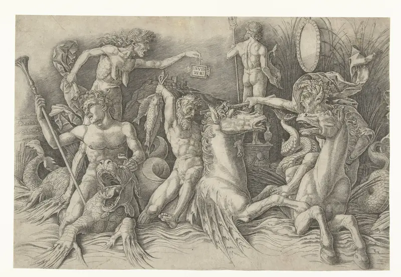 Battle of the Sea Gods, with Envy (Invidia) on the Left Wall Art by Andrea Mantegna - High-Resolution Digital Print