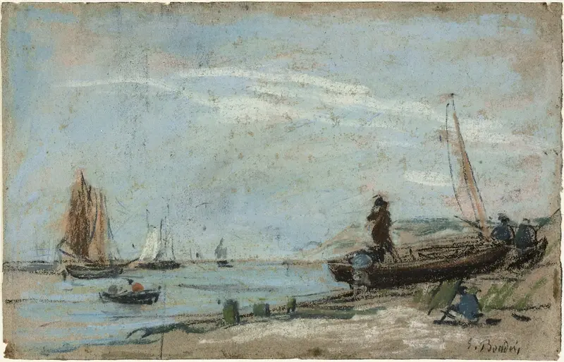Beach with Fishing Boats (recto); Landscape with Farmer Plowing a Field (verso) Wall Art by Eugène Louis Boudin - High-Resolution Digital Print