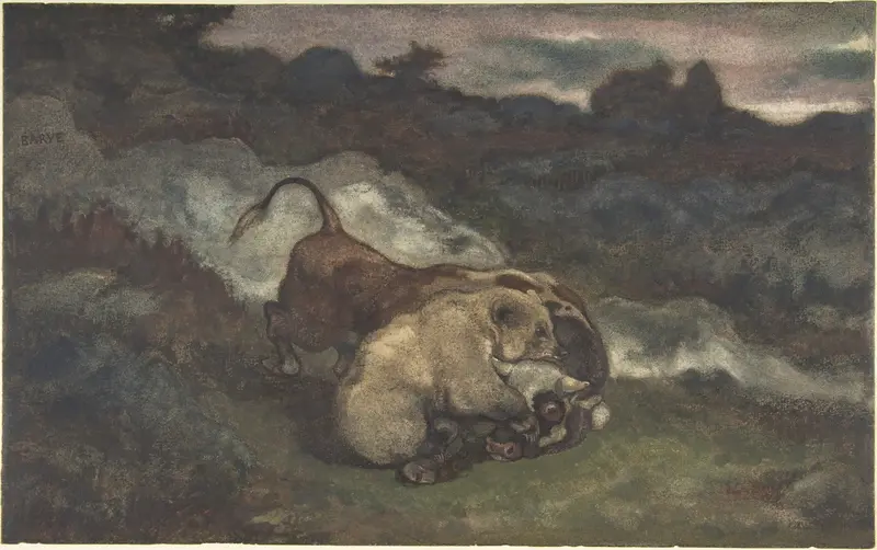 Bear Killing a Bull Wall Art by Antoine-Louis Barye - High-Resolution Digital Print