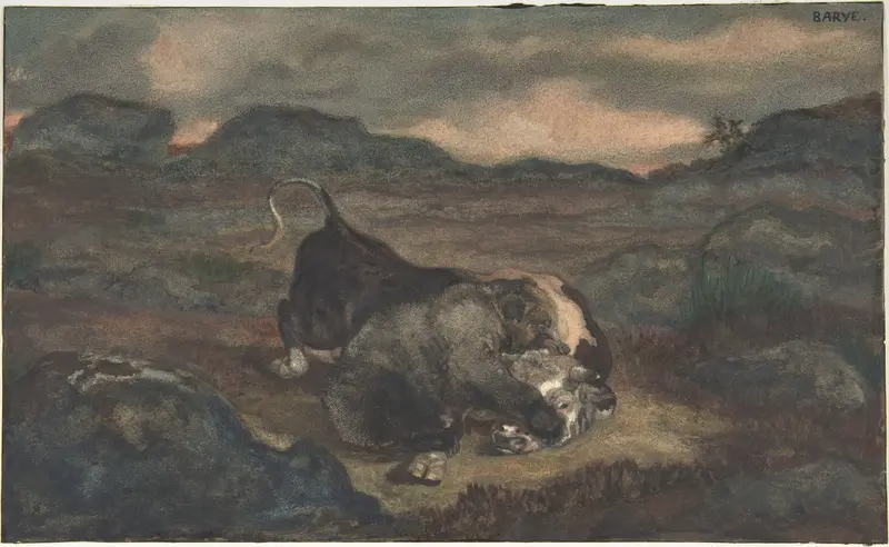 Bear Killing Bull Wall Art by Antoine-Louis Barye - High-Resolution Digital Print