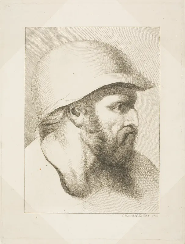 Bearded Male Head with Steel Helmet Wall Art by Christian Frederick Köhlitz - High-Resolution Digital Print