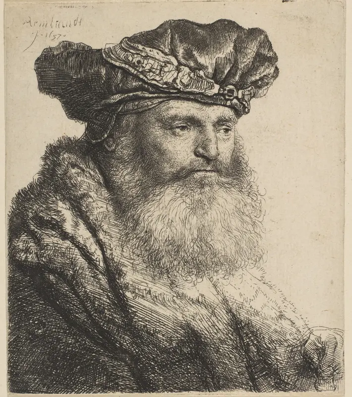 Bearded Man in a Velvet Cap with a Jewel Clasp Wall Art by Rembrandt (Rembrandt van Rijn) - High-Resolution Digital Print