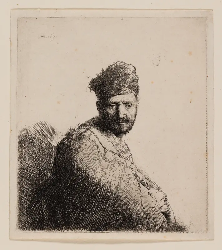 Bearded Man, in Furred Oriental Cap and Robe Wall Art by Rembrandt van Rijn - High-Resolution Digital Print