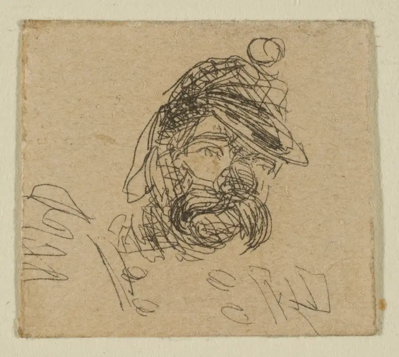 Bearded Man in Soldier's Cap (from Sketches on the Coast Survey Plate) Wall Art by James McNeill Whistler - High-Resolution Digital Print