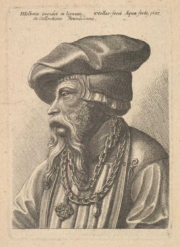 Bearded man with chain necklace, possibly from "A Collection of Original Etchings" Wall Art by Wenceslaus Hollar - High-Resolution Digital Print