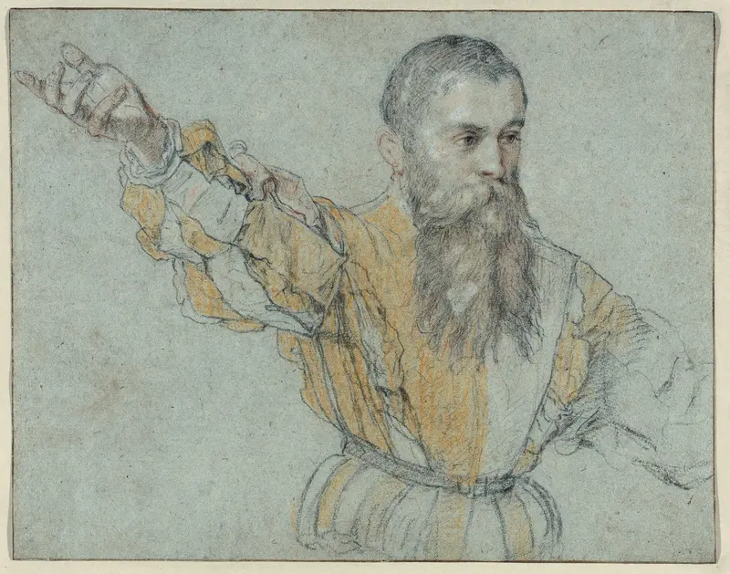 Bearded Man with his Right Arm Raised Wall Art by Giuseppe Porta, called Giuseppe Salviati - High-Resolution Digital Print