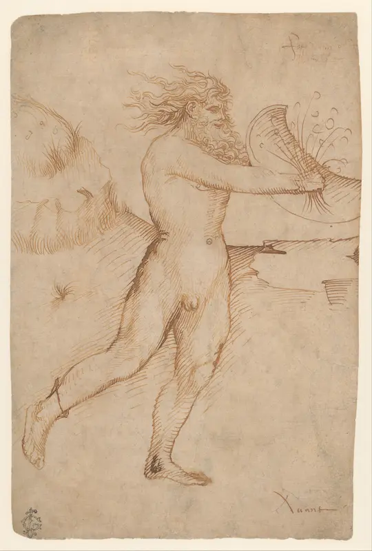 Bearded Nude Male Figure Running Toward the Right Wall Art by Stefano da Verona (Stefano di Giovanni d'Arbosio di Francia) - High-Resolution Digital Print