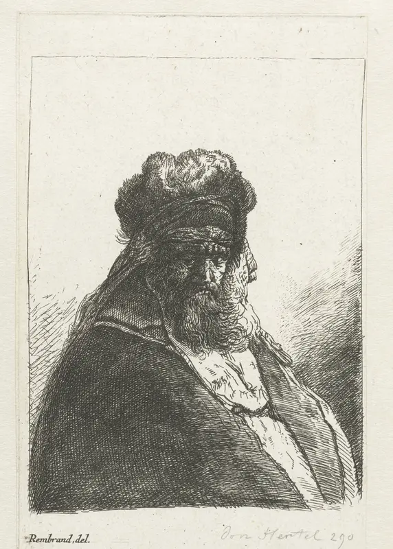 Bearded old man in a high fur cap, with eyes closed Wall Art by Georg Leopold Hertel - High-Resolution Digital Print