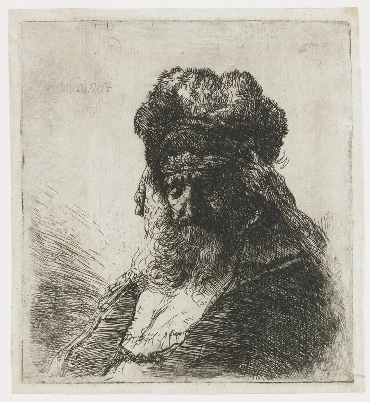 Bearded old man in a high fur cap, with eyes closed Wall Art by Unknown - High-Resolution Digital Print