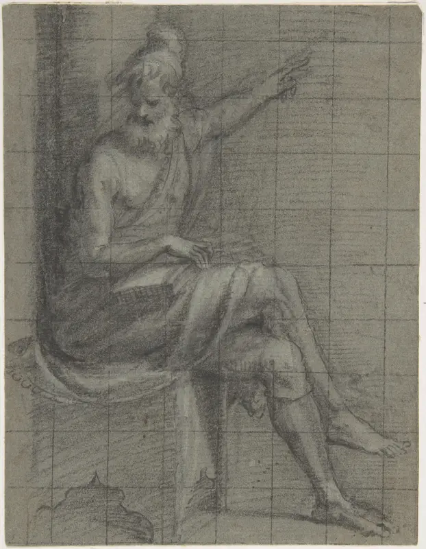 Bearded  Old Man Seated with Left Arm Extented Wall Art by Bernardino Campi - High-Resolution Digital Print
