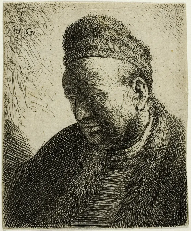 Beardless Man in a Fur Cloak and Cap: Bust Wall Art by Rembrandt van Rijn - High-Resolution Digital Print