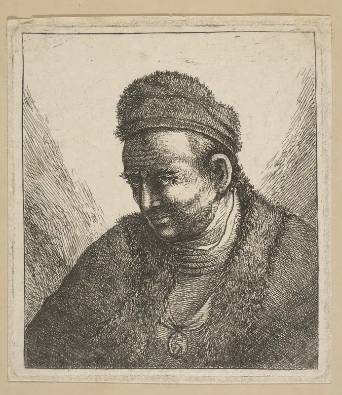 Beardless Man in Fur Cloak and Cap: Bust Wall Art by David Deuchar - High-Resolution Digital Print
