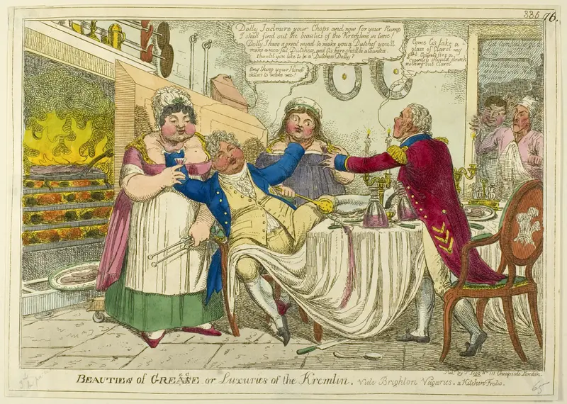 Beauties of Grease [altered to] Greece — or — Luxuries of the Kremlin. Vide Brighton Vagaries. A Kitchen Frolic. Wall Art by Isaac Robert Cruikshank - High-Resolution Digital Print