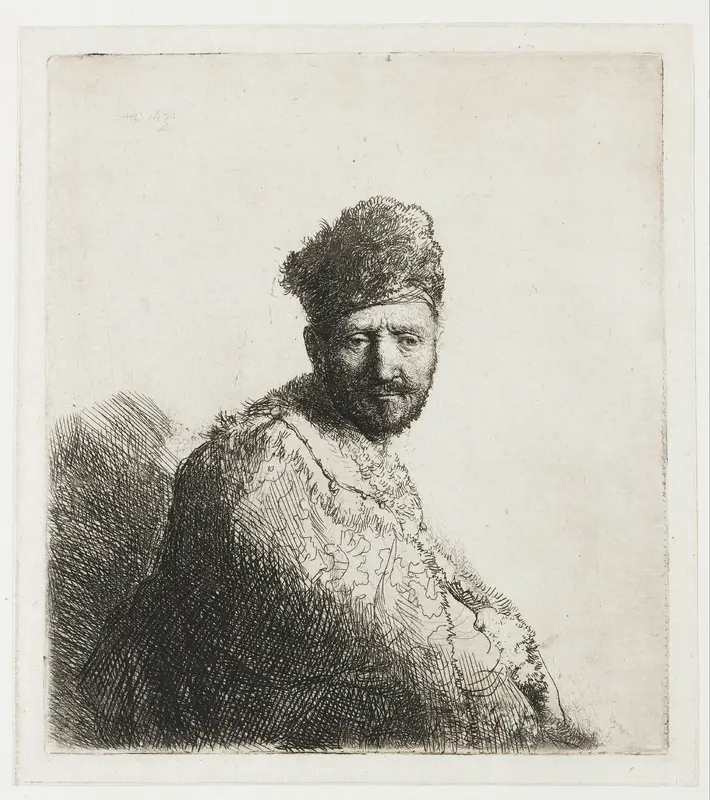 Bebaarde man in oosterse bontmuts en kledij Wall Art by Unknown - High-Resolution Digital Print