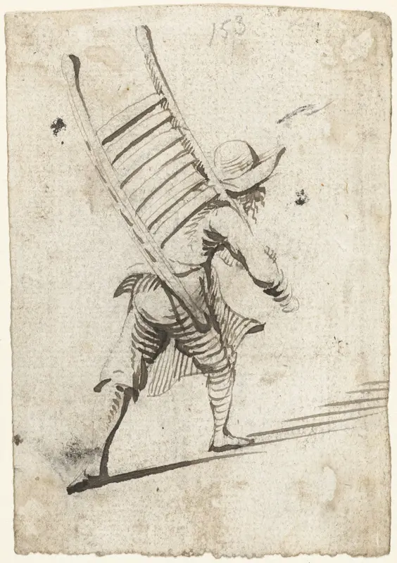 Bebaarde man met een rek over zijn schouder, naar rechts, van achteren Wall Art by Harmen ter Borch - High-Resolution Digital Print