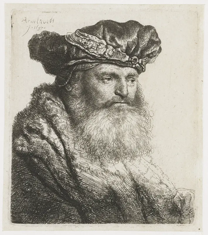 Bebaarde man met fluwelen baret en gesp met juwelen Wall Art by Unknown - High-Resolution Digital Print