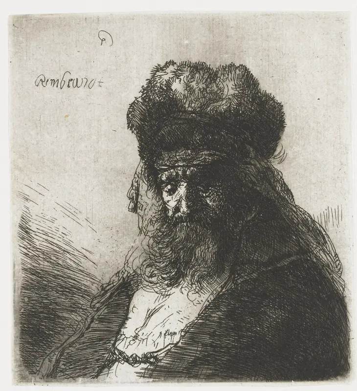 Bebaarde oude man met hoge bontmuts en gesloten ogen Wall Art by Jean de Bary - High-Resolution Digital Print