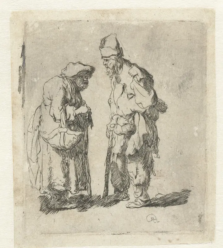 Bedelaar en bedelares in gesprek Wall Art by anonymous - High-Resolution Digital Print