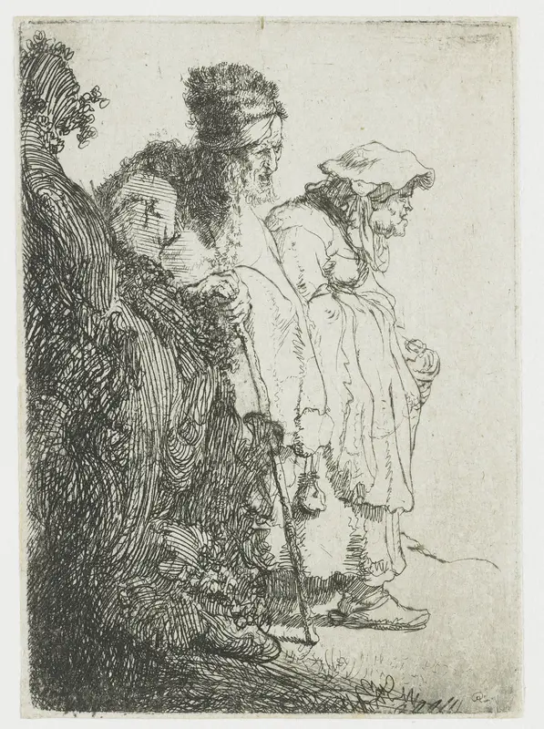 Bedelaar en bedelares, komende vanachter een heuveltje Wall Art by Unknown - High-Resolution Digital Print