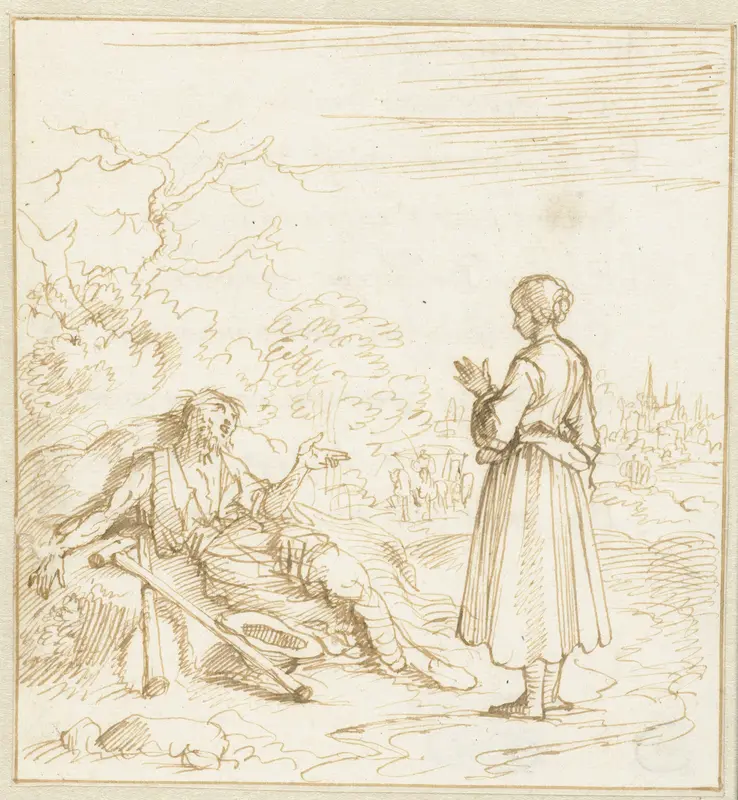 Bedelende man praat met een vrouw Wall Art by Jan Luyken - High-Resolution Digital Print
